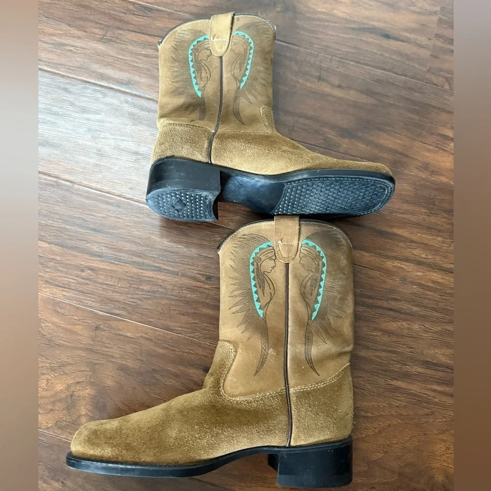Tan Suede Girls Western Cowboy Boots-Size 3D Like New